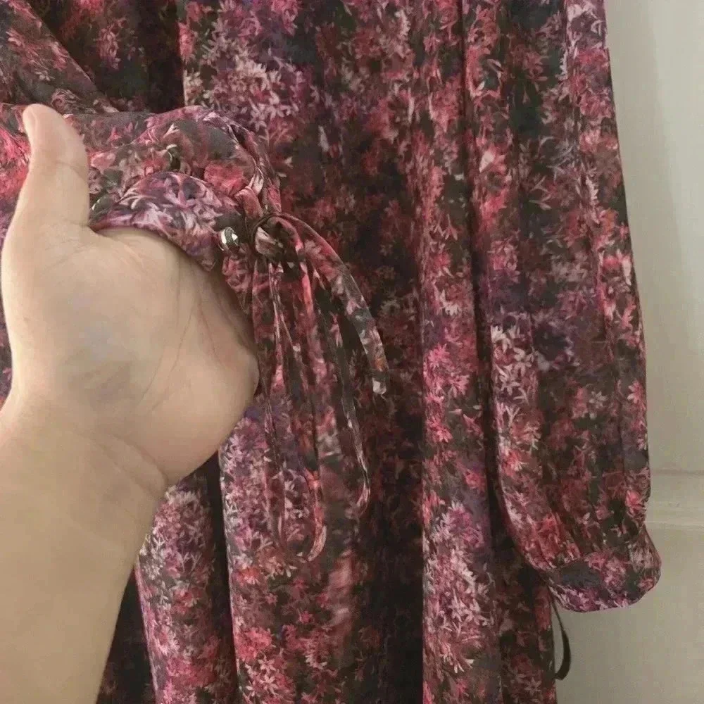 Mark + James Badgley Mischka Long Sleeve Trapeze Dress - Pink Multi Size 14 - Picture 4 of 12